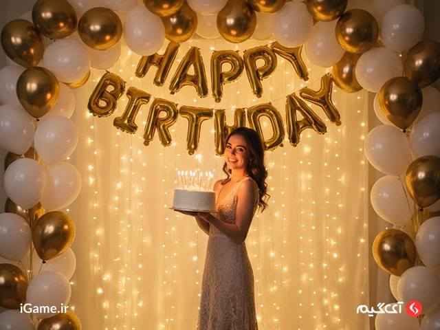 پرامپت Golden Lights Lace Birthday